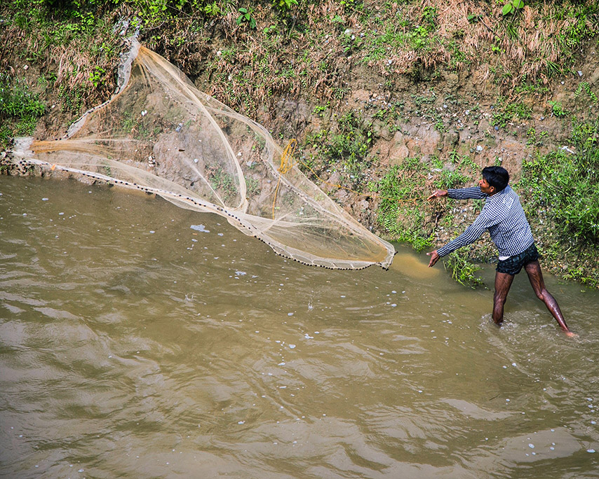 Local river fishing in Assam