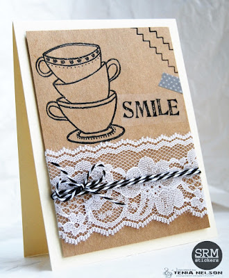 SRM Stickers Blog - Smile by Tenia - #card #clearstamps #janesdoodles #teatime #lace #twine #stickers