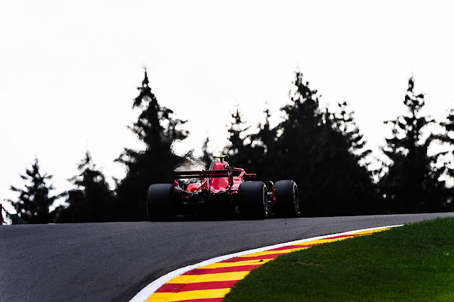 Scuderia Ferrari SF71H on the Belgian track of the 2018 Formula 1 Grand Prix.