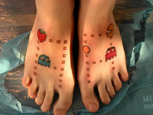 I like feet tattoos and I like Pacman.
