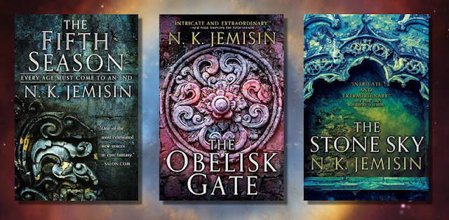 Book covers for the Broken Earth Trilogy by N.K. Jemisin