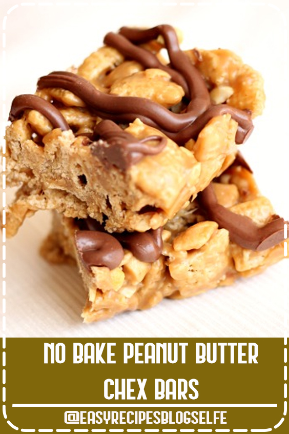 We love these peanut butter chex bars drizzled with chocolate. We can’t resist anything that has chocolate and peanut butter.  These peanut butter chex bars are no bake!  You can have a delicious dessert in no time at all.  Be sure and whip up a batch. #EasyRecipesBlogSelfe #EasyRecipesTreats #simple