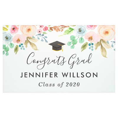  Watercolor Floral Girl Graduate Graduation Party Banner