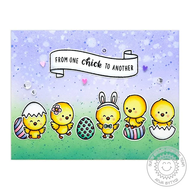 Sunny Studio Stamps: Chickie Baby Banner Basics Friendship Card by Anja Bytyqi