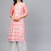  Women Pink & White Printed Straight Kurta