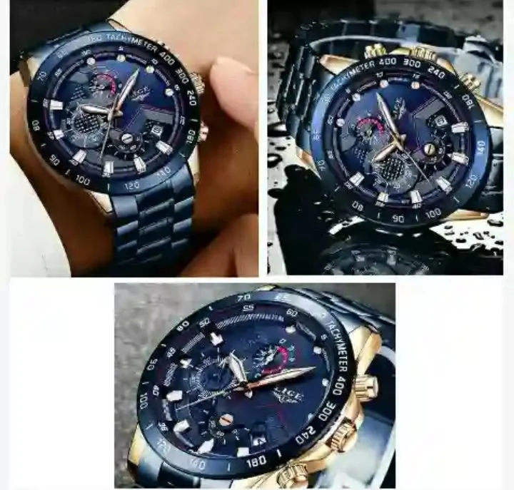 LIGE Men's Watches: Waterproof Rose-Gold Blue Stainless-Steel WristWatch - Mens Classic Quartz Fashion Watch