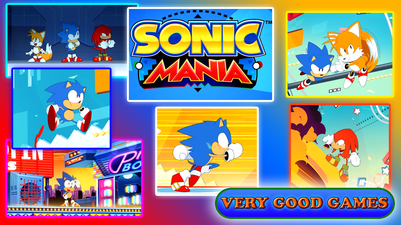 A banner with heroes of the Sonic Mania game - for the review on the Very Good Games blog