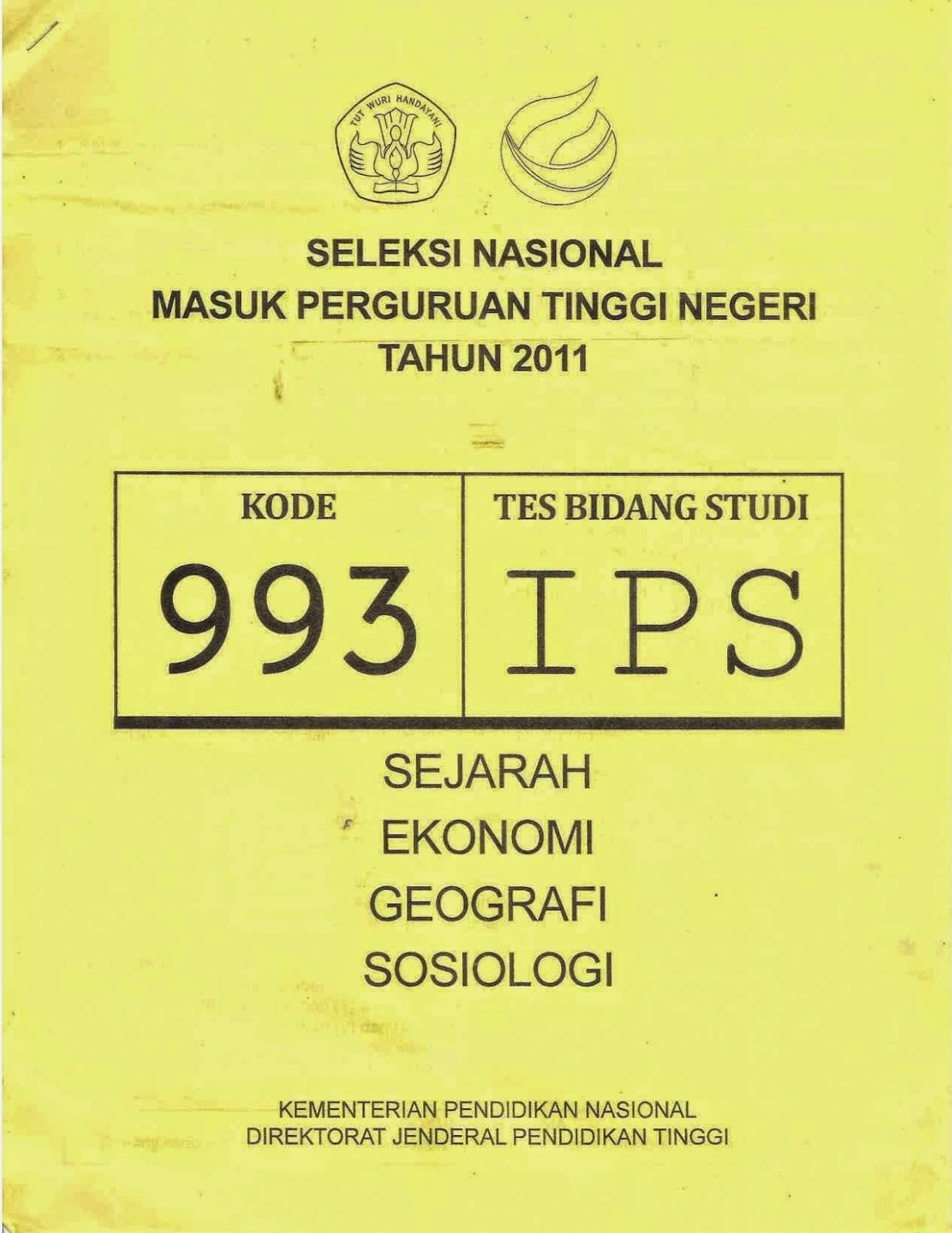 Dan pada kesempatan kali ini Pak Anang menyuguhkan file Naskah Soal SNMPTN 2011 Tes Bidang Studi IPS Kode Soal 993 Geografi Ekonomi Sosiologi