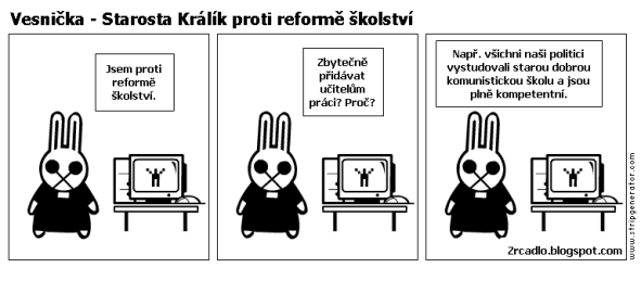 Komiks Vesnička - Starosta Králík proti reformě školství