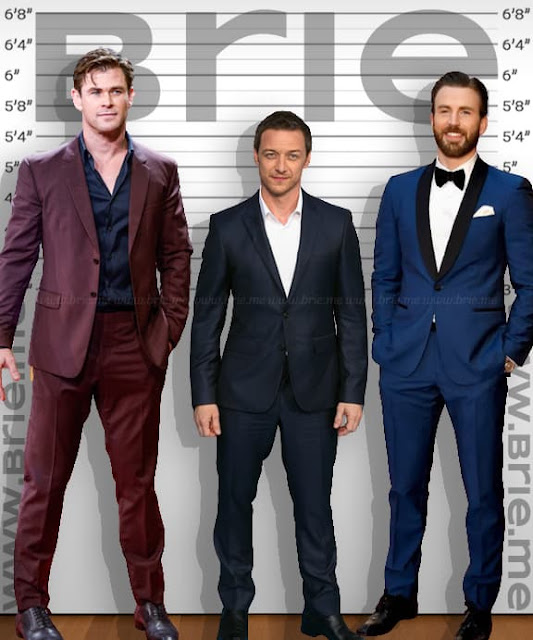 James McAvoy standing with Chris Hemsworth and Chris Evans
