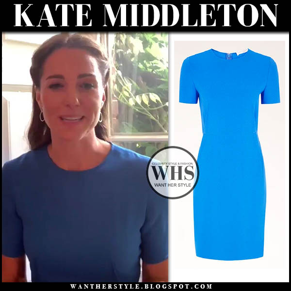 Kate Middleton in blue short sleeve dress