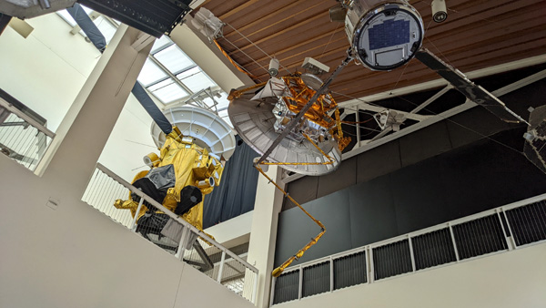 Another snapshot of the full-scale Pioneer spacecraft replica and Cassini model at the California Science Center in Los Angeles...on August 9, 2022.