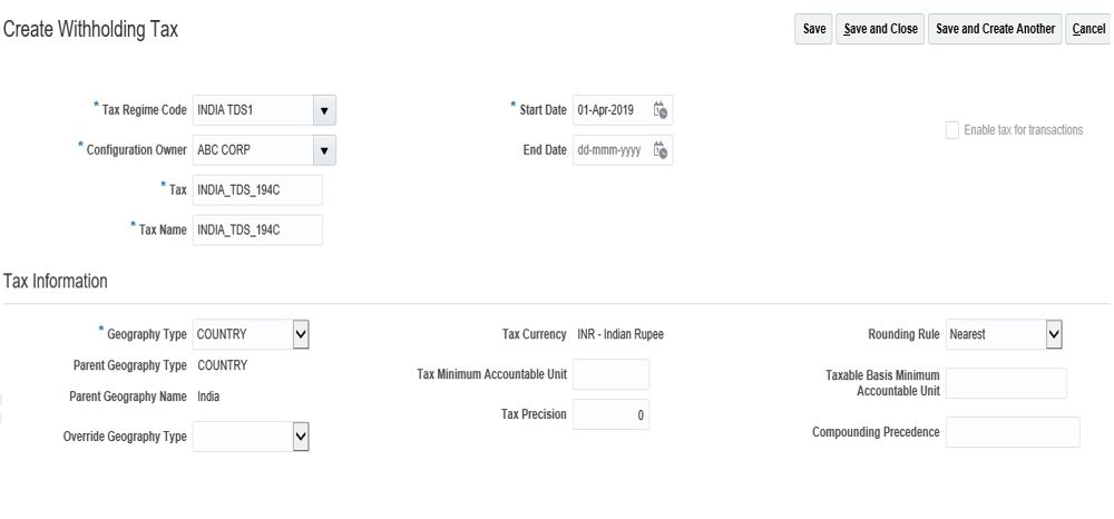 TDS Setup in Oracle Fusion