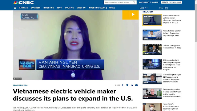 Bà Nguyễn Thị Vân Anh - CEO tại VinFast Manufacturing US, LLC – trả lời phỏng vấn trên CNBC