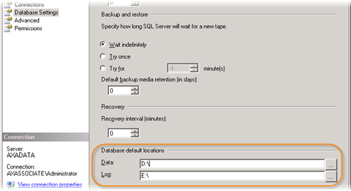 Dynamics AX 2009 Setup - Database: default database locations