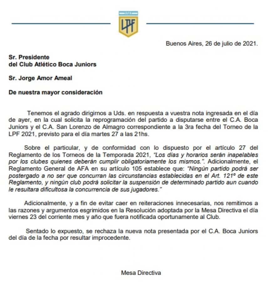 Otro revés para Boca: la Liga Profesional rechazó el pedido del Xeneize y deberá jugar el martes ante San Lorenzo con juveniles