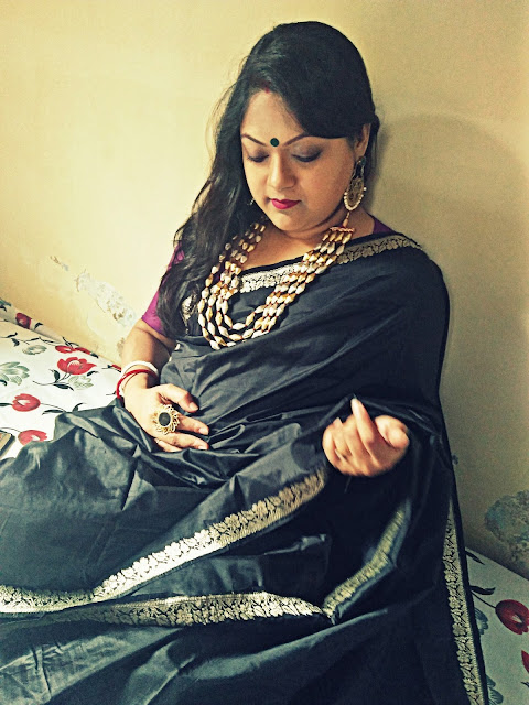 Black katan silk banarasi saree