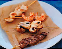 Healthy Recipe; Grilled Beef, Chicken, Shrimp, and Moshroom Skewers