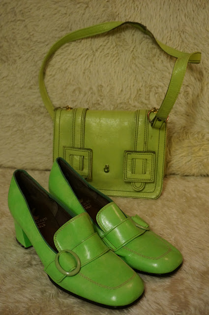 vintage geometric abstract print dress green blue loafers chunky heels 1960 1970 60s 70s coat canvas spring bag handbag