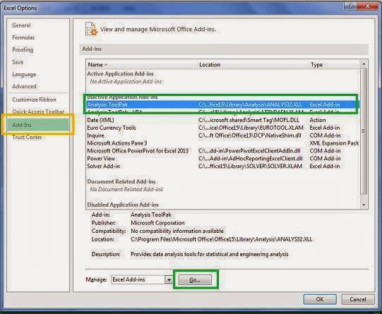 Cara mengaktifkan Add-ins analysis toolpak microsoft excel untuk analisis statistik