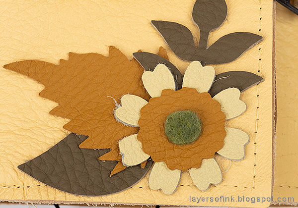 Layers of ink - Wrapped Leather Journal by Anna-Karin Evaldsson with leather leaves and flowers