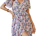 PRETTYGARDEN Women's Floral Summer Dress Wrap V Neck Short Sleeve Belted Ruffle Hem A-Line Bohemian Maxi Dresses