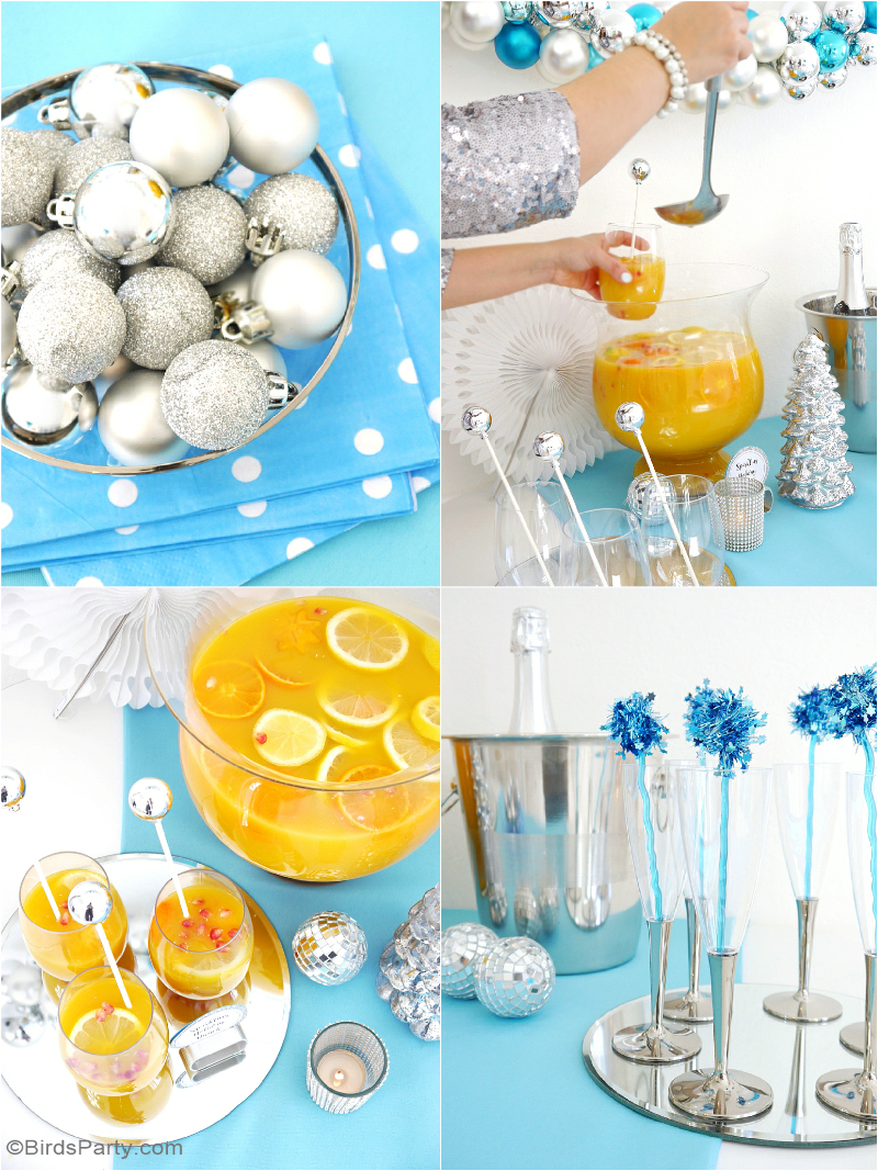 Une Soirée Cocktail et Recettes Apéritifs de Fêtes et table décor en argent et bleu - Parfait pour Noel et les fêtes de fin d'année! | BirdsParty.fr