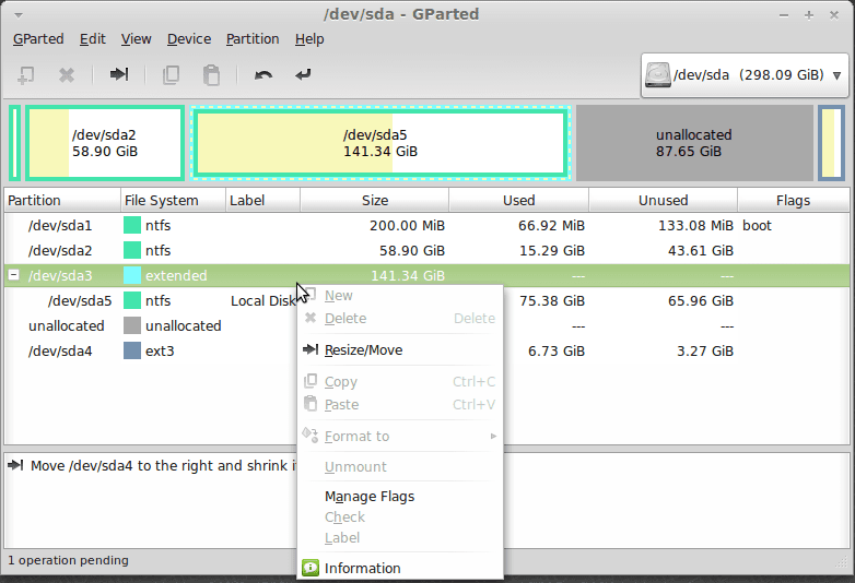 extending partitioin-gparted
