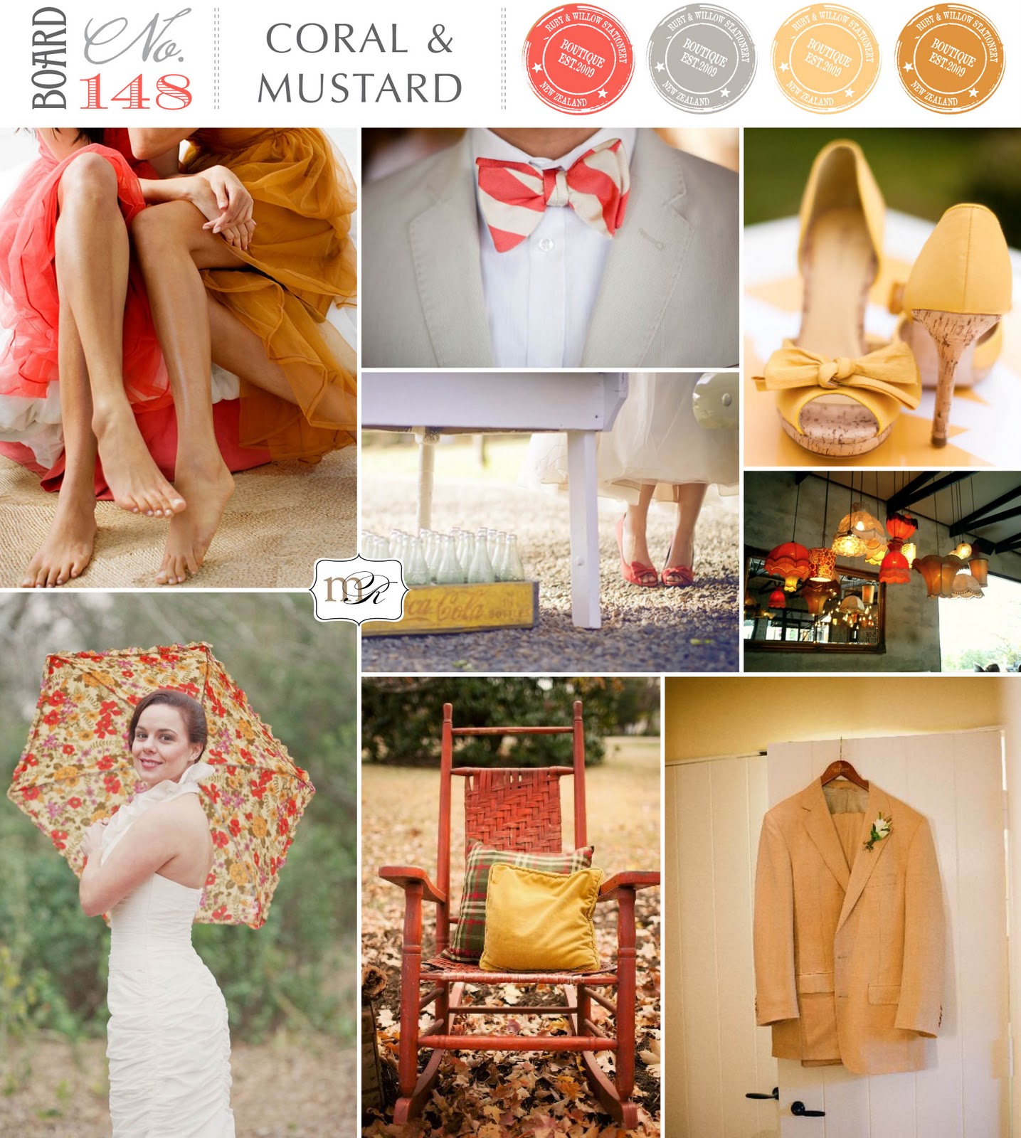 mustard yellow and coral wedding