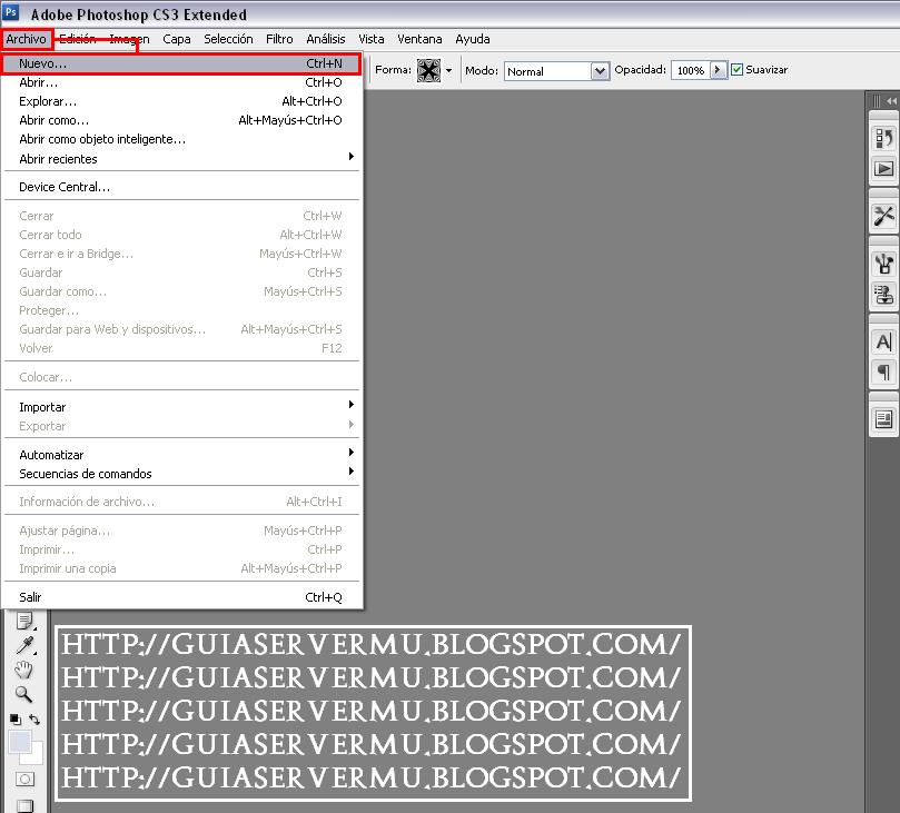 Creando nuevo archivo en photoshop