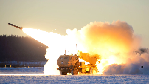 A US Army M142 High Mobility Artillery Rocket Systems (HIMARS).