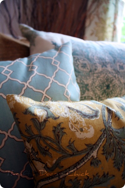pottery barn pillows blue yellow
