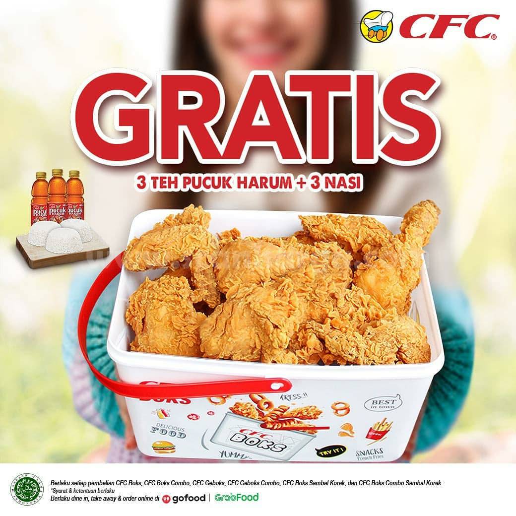 Promo CFC Boks + GRATIS 3 Teh Pucuk Harum & 3 Nasi Via GRABFOOD