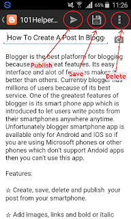 how to save publish or delete a post in blogger