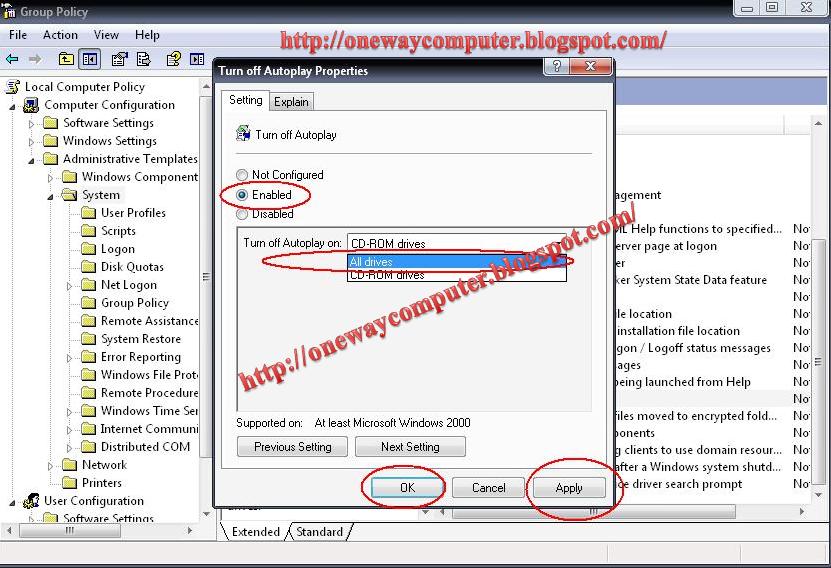 Cara Disable Autoplay Autorun Windows XP | OneWay Computer
