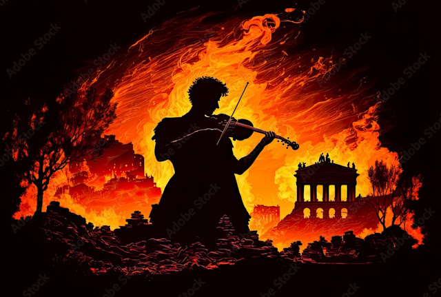 Император Нерон играет на скрипке, пока горит Рим