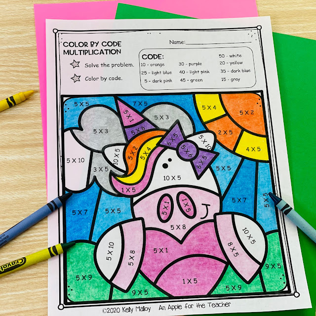 Unicorn Color By Number Multiplication Sheets