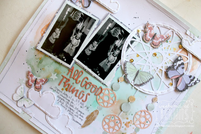 "All good things" layout by Bernii Miller using the Hazelwood collection and Dreamcatcher cut file from Paper Issues.