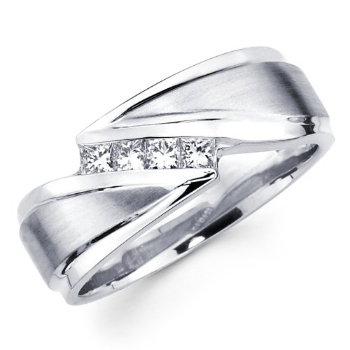 White Gold Princess Diamond Men's Couple Wedding Ring