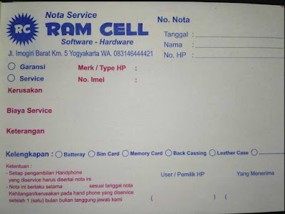 contoh nota service smartphone