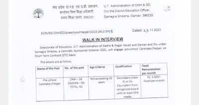 UT Administration Nagar Haveli Recruitment 2023 Notification for For 62 Posts