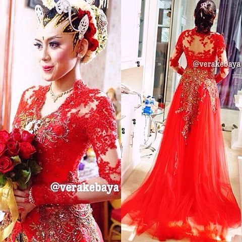 16 model vera kebaya  warna  merah  modern  terbaru cantik 