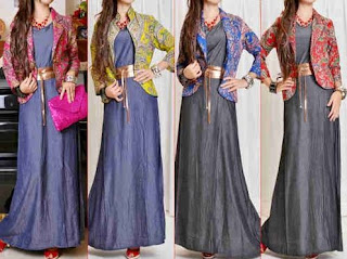 Model Long Dress Batik Kombinasi Blazer wanita