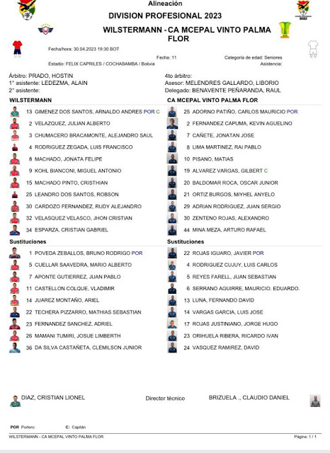 Alineaciones de Wilstermann vs Palmaflor