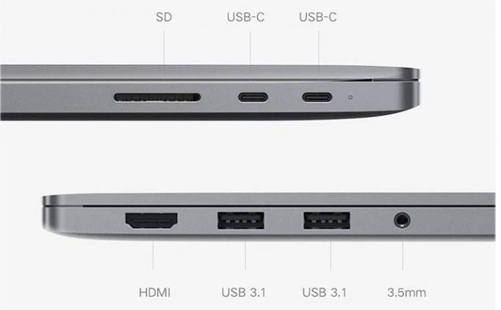 Xiaomi Mi Notebook  15 side view showing the ports