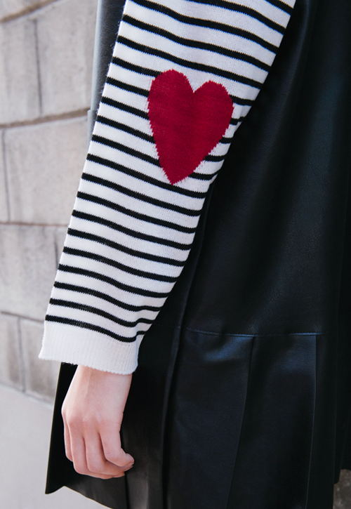  Heart Accent Striped Knit Top