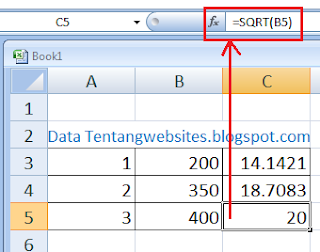 penggunaan fungsi SQRT pada excel