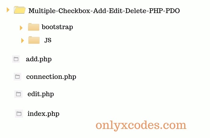 project directory structure with XAMPP server