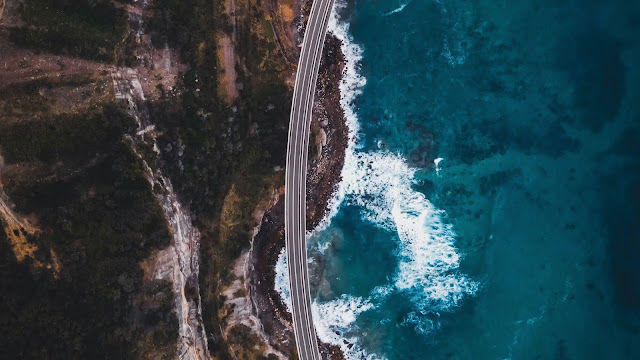 Drone Photo, Cliff, Road, Sea, Wave