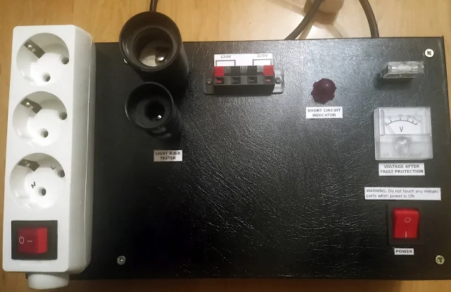 Mains short circuit protection and current limiter using tungsten lamps in series